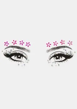 X_My Glitter Boutique Pink Flower Girl Rhinestone Face Gems