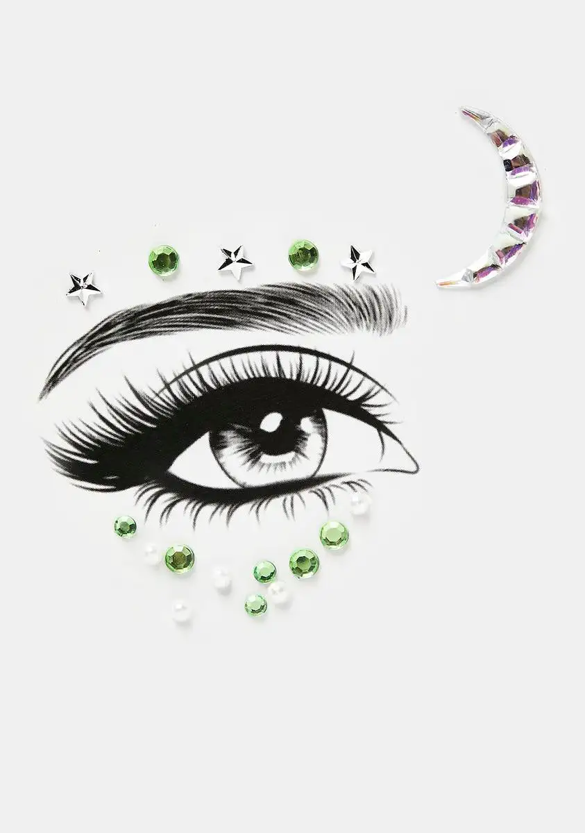 X_My Glitter Boutique Green Star & Moon Face Gems 2 X_My Glitter Boutique Green Star & Moon Face Gems - Image 2
